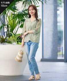 Tiaclasse L 【洗える】花柄Vネックブラウス