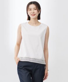 J.PRESS LADIES L 【人気のため追加・洗える】ノースリーブスムースジャージー レース カットソー グレージュ系