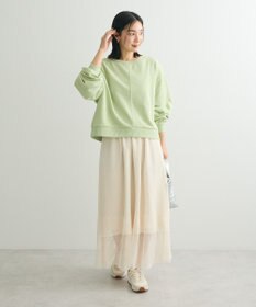 Green Parks ショート丈ラメ裏毛ボートネックプルオーバー