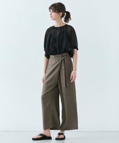 BEIGE， 【洗える】CAROLE / リネンライクラップワイドパンツ