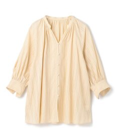 UNFILO ストライプレース ギャザーブラウス