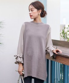Tiaclasse L 【洗える】ボリュームリボン袖ニットコンビチュニック