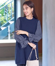 Tiaclasse L 【洗える】ボリュームリボン袖ニットコンビチュニック