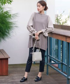 Tiaclasse L 【洗える】ボリュームリボン袖ニットコンビチュニック