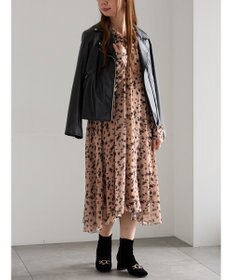 Te chichi フラワーシフォンフリルネックドレス