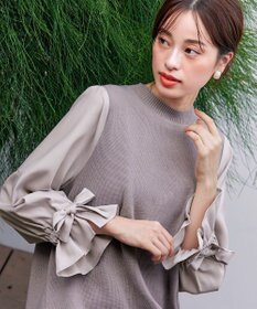 Tiaclasse L 【洗える】ボリュームリボン袖ニットコンビチュニック