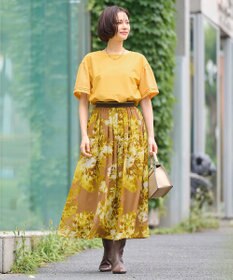 自由区 S 【ウエストゴム・洗える】ピオニーフローラルプリント  スカート