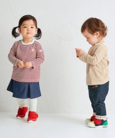 MIKI HOUSE HOT BISCUITS 【70-120cm】【Everyday Series】ワンポイント ボーダー長袖Tシャツ