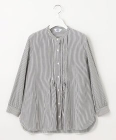 J.PRESS LADIES 【洗える】 コットンアセVis ストライプ バンドカラー ブラウス