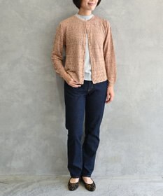 muuc 〈高品質シルク100%〉〈通年着られる〉透かしレース編み 袖リブあり シェルボタン使用 カーディガン