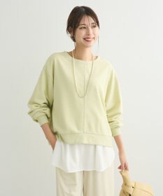 Green Parks ショート丈ラメ裏毛ボートネックプルオーバー