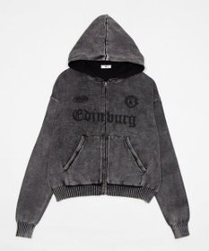 WEGO 【ユニセックス着用ITEM】ブリーチニットグラフィックZIPパーカー