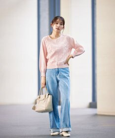 Tiaclasse 【洗える】7分袖前身レースカーディガン