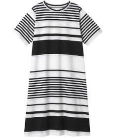 une nana cool 綿100％ ハイゲージ天竺パネルボーダー 半袖ワンピース