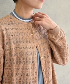 muuc 〈高品質シルク100%〉〈通年着られる〉透かしレース編み 袖リブあり シェルボタン使用 カーディガン