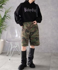 WEGO ラインストーンショートプルパーカー