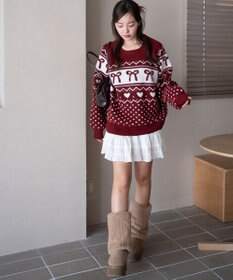 WEGO 【2025年秋冬新作】フラッフィーグラフィックニットBIGプルオーバー