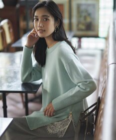 23区 S 【見上愛さん着用/Oggi掲載/洗える】カシミヤブレンド サイドジップ  ニットチュニック ライトグリーン系