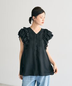 YECCA VECCA ラッフルVネックブラウス