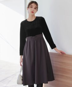 Tiaclasse 【洗える】ベロア異素材ドッキングワンピース