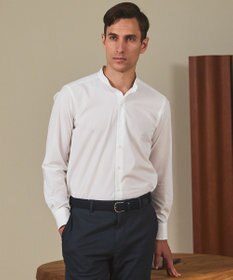 GOTAIRIKU 【シワになりにくい/洗える】ＴＣブロード シャツ_バンドカラー ホワイト系