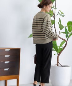 Tiaclasse 【洗える】ボーダー柄スポンジニットトップス