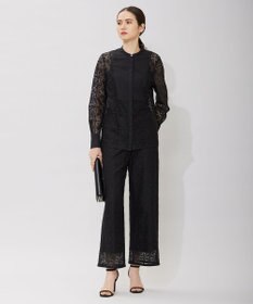 ICB 【洗える】タイルパターンレース バンドカラーシャツ