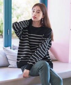 Tiaclasse 【洗える】ボーダー柄スポンジニットトップス