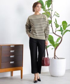 Tiaclasse 【洗える】ボーダー柄スポンジニットトップス