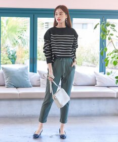 Tiaclasse 【洗える】ボーダー柄スポンジニットトップス