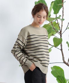 Tiaclasse 【洗える】ボーダー柄スポンジニットトップス