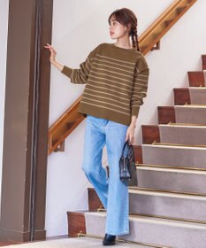 Tiaclasse 【洗える】ボーダー柄スポンジニットトップス