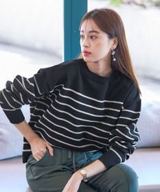 Tiaclasse 【洗える】ボーダー柄スポンジニットトップス