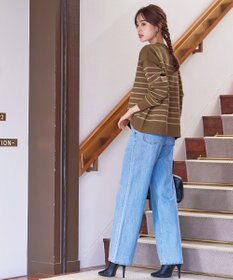 Tiaclasse 【洗える】ボーダー柄スポンジニットトップス