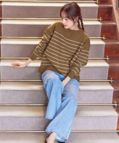 Tiaclasse 【洗える】ボーダー柄スポンジニットトップス