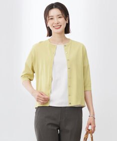 J.PRESS LADIES 【洗える・抗菌防臭】COTTON ACETATE DRY クルーネック カーディガン ピスタチオ系