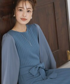 Tiaclasse 【洗える】パフ袖ニットコンビワンピース