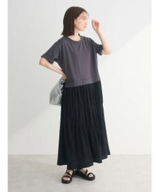 Green Parks カットソー異素材ドッキングワンピース