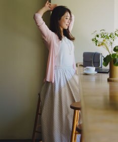 23区 【洗える】リネンコットンストライプ ギャザー スカート