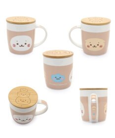 Mother garden しろたん フタ付き マグカップ 390mL 《ベージュ・おともだち柄》 単品