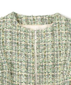 BEIGE， TEASEL / ノーカラーツイードショートジャケット