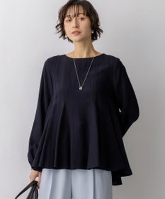 23区 【先行予約】ドビーストライプ クルーネック フレアブラウス