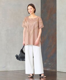 自由区 【洗える・XSサイズあり】レースEDGEフロントレース カットソー