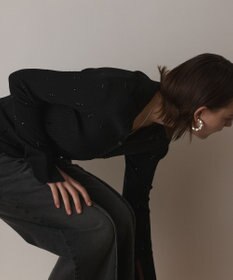 GRACE CONTINENTAL ビジューリブニットトップ