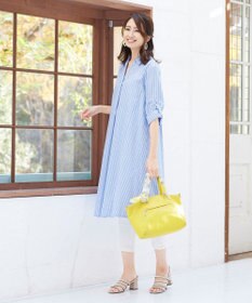 Tiaclasse 【洗える】 麻調Aラインシャツワンピース