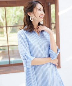 Tiaclasse 【洗える】 麻調Aラインシャツワンピース