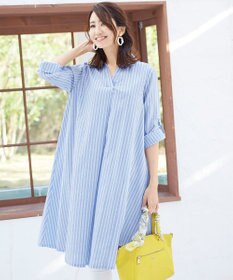 Tiaclasse 【洗える】 麻調Aラインシャツワンピース