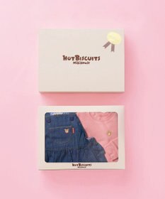 MIKI HOUSE HOT BISCUITS ワンポイントデニムジャンパースカート＆ワンポイントトレーナーギフトセット【BOX付き】