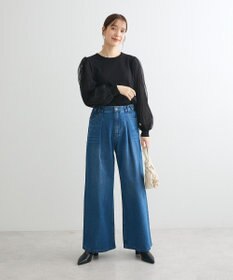 Green Parks 袖チュールマジョリカドッキングニットプルオーバー