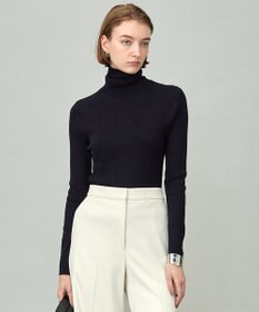 ICB 【新色追加】エクストラファインメリノリブ タートルネックプルオーバー ネイビーラメ系